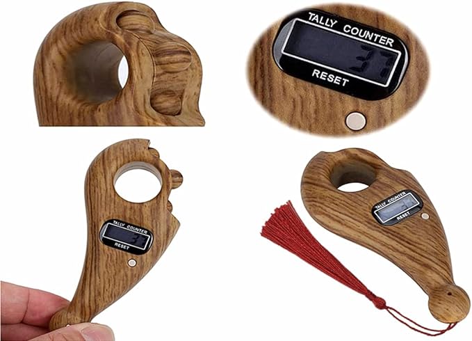 Digital Counter with Qibla Compass and Rotating Prayer Beads Portable Finger Tasbeeh Japa (random color)